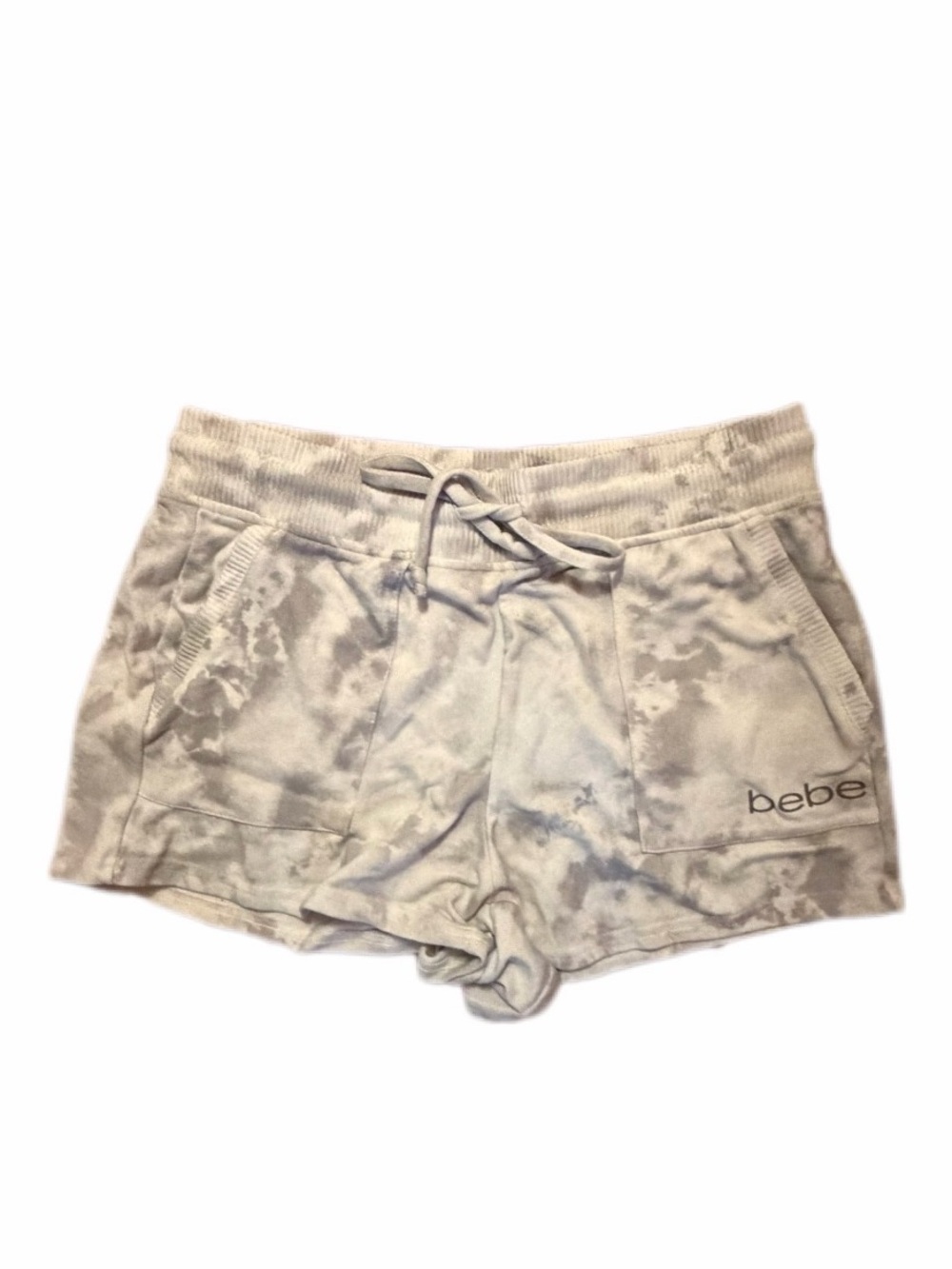 bebe Tie-Dye Lounge Shorts in Light Gray and White